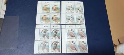 🔥套票🔥德国邮票专场，都是四方联套票 - 德国邮票四方联一套。1991年发行，海鸟流苏鹬  燕鸥  黑雁  白尾海雕等4全