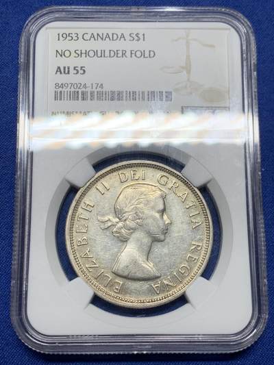 《竞宝斋》第448场 周日，周一，2场连拍 （全场包邮） - NGC AU55 加拿大 1953年 划船1元银币