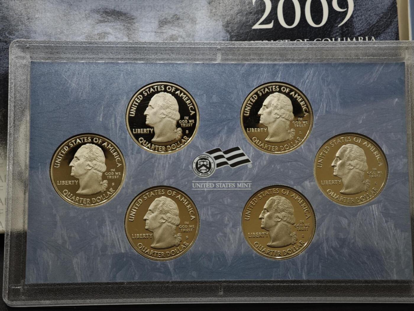 【淘币小摊】实时拍第八百三十拍   银币套币场   满百包邮可预留二周 每周一统一发货   美国2009年精制属地6枚套原盒原证