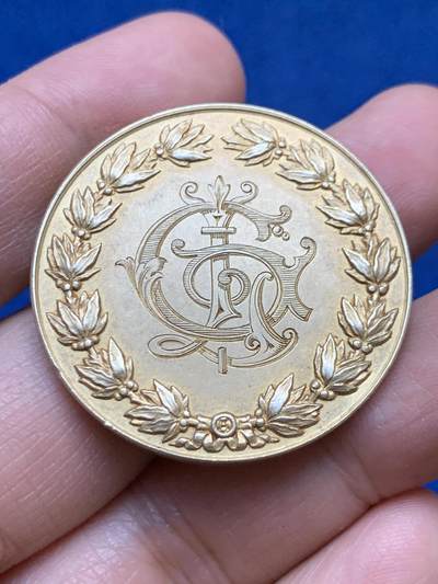 《竞宝斋》第448场 周日，周一，2场连拍 （全场包邮） - 1903年法国婚礼镀金银章 22.15克 36.2mm 丰饶角银标 双面刻字