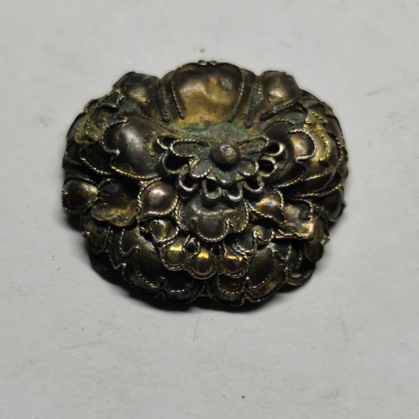 杂件专场89期 清代老银鎏金精美花朵