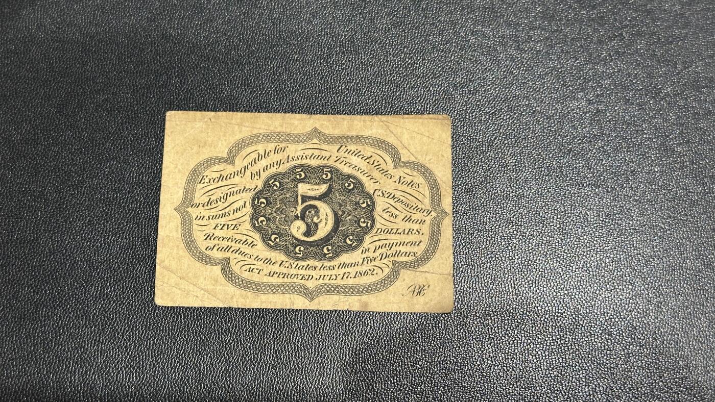 《外钞收藏家》第五百九十四期（畅拍场）（本平台长期征集拍品、欢迎藏友们联系合作） 1862年美国5美分 早期邮票钱币 非全新 品相如图