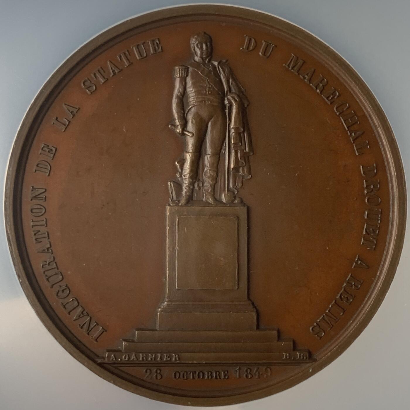 掌中浮雕-藏着的欧洲第046场 NGC MS62 : 1849年法国元帅让-巴蒂斯特德鲁埃纪念碑揭幕铜章，50mm