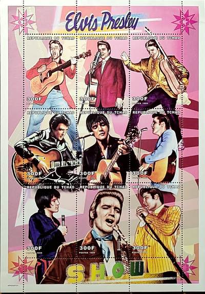 ↓君缘收藏682期☞钱币邮品↓无佣金、可寄存、满30元包邮  - 乍得邮票，1999年“猫王”埃尔维斯·普雷斯利邮票小版张
