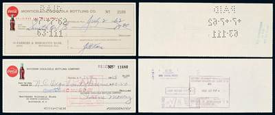 中贸圣佳2025年秋季拍卖会 众妙 - 1968年 北卡罗来纳州梅约丹可口可乐灌装公司（Mayodan Coca-Cola Bottling Company）支票一组两枚