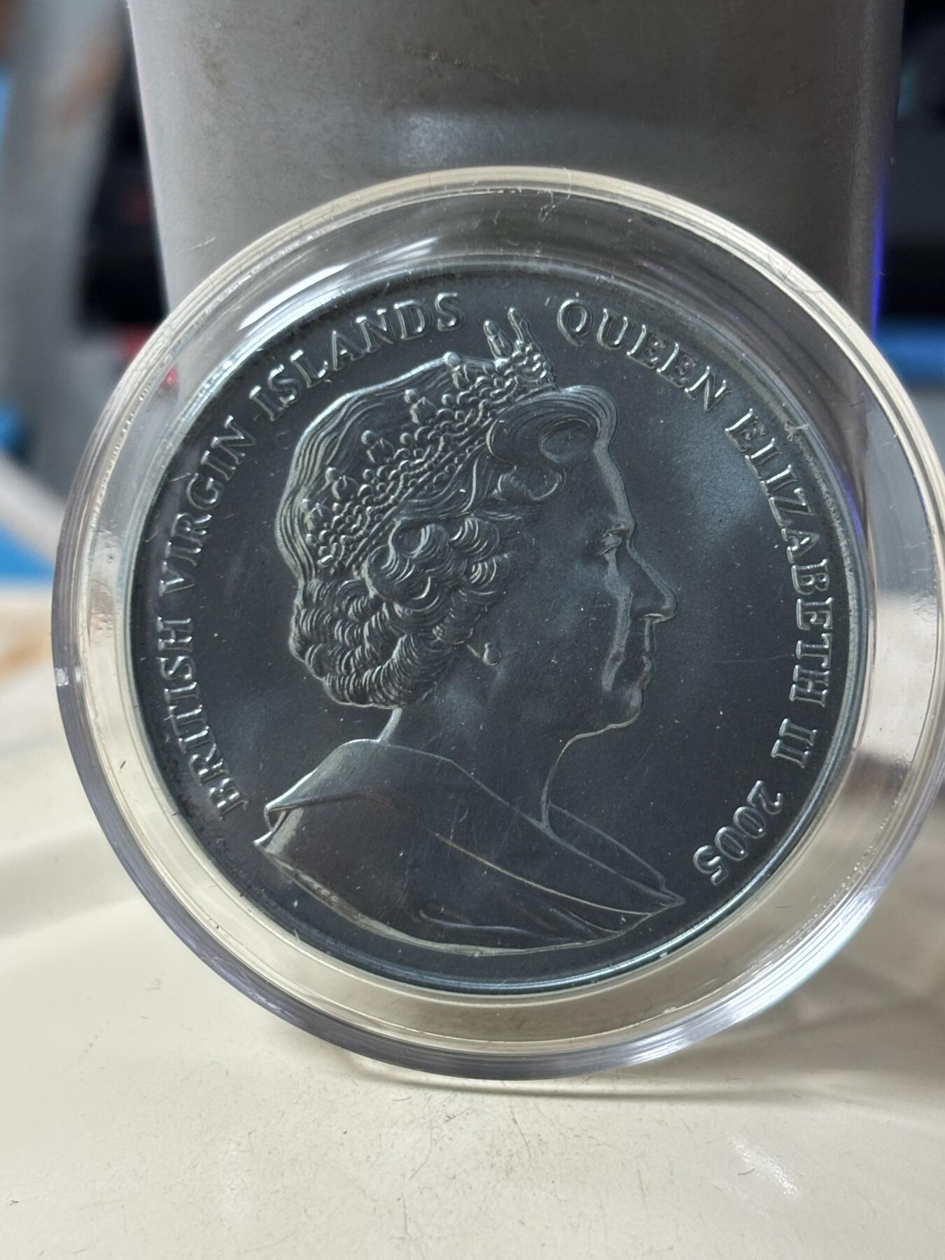 第186期拍卖 英属维尔京群岛2005 年倒天鹅邮票 青色 钛币 纪念币，10g，36.1mm，发行量7500枚