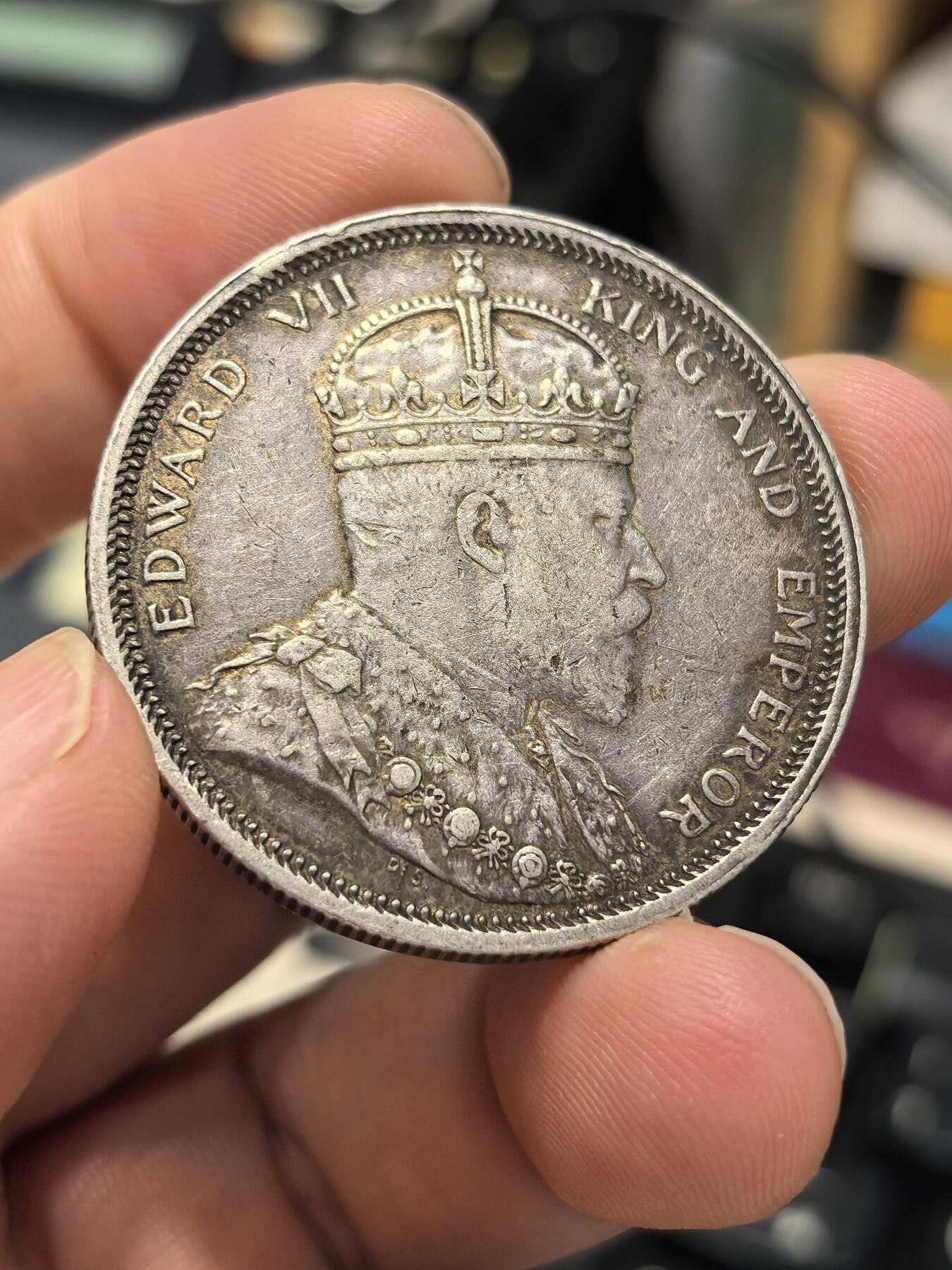 博洋堂世界钱币拍卖第153期（全场包邮） 海峡殖民地1903年B版爱德华七世壹圆大样，凸B，原味包浆好品