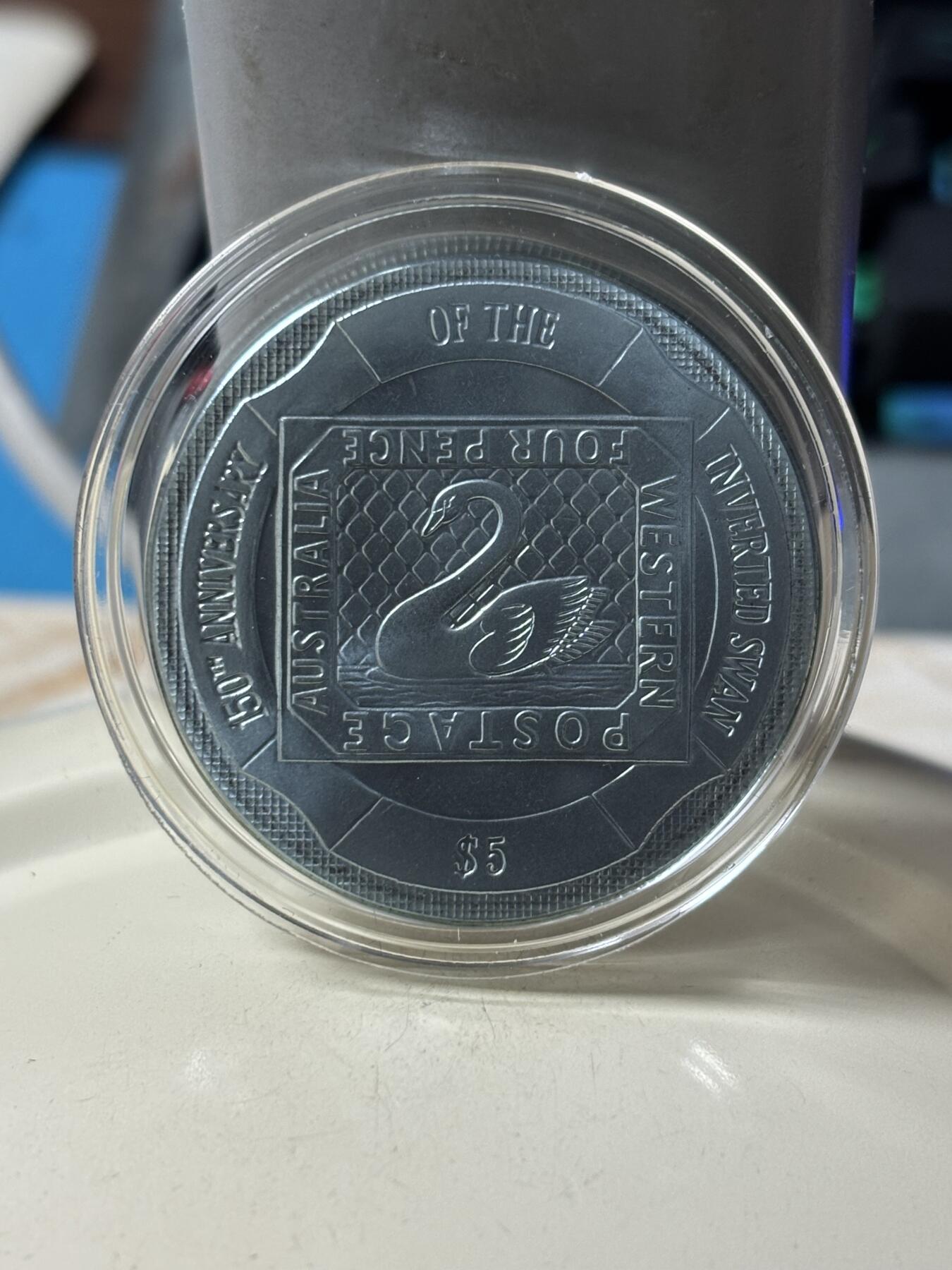 第186期拍卖 英属维尔京群岛2005 年倒天鹅邮票 青色 钛币 纪念币，10g，36.1mm，发行量7500枚