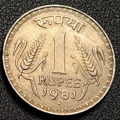 泉币菌-第148场-精品福利场 - 1981年印度1卢比铜镍硬币 大麦穗  27mm 大版 安全齿 