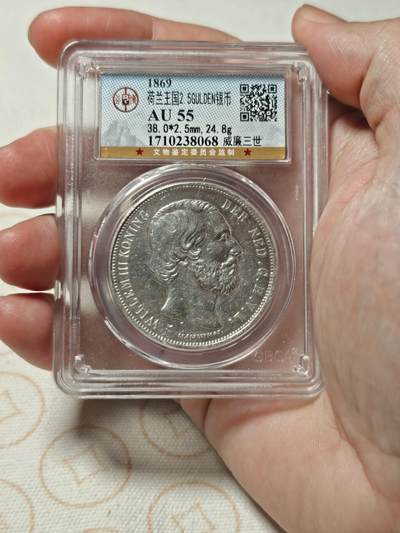 抚柳草堂-第二期章牌钱币 奖章勋章限时免佣 满百包邮 放漏专场 - 1869荷兰威廉三世2.5G大银币945高银品种浮雕也漂亮 公博au55