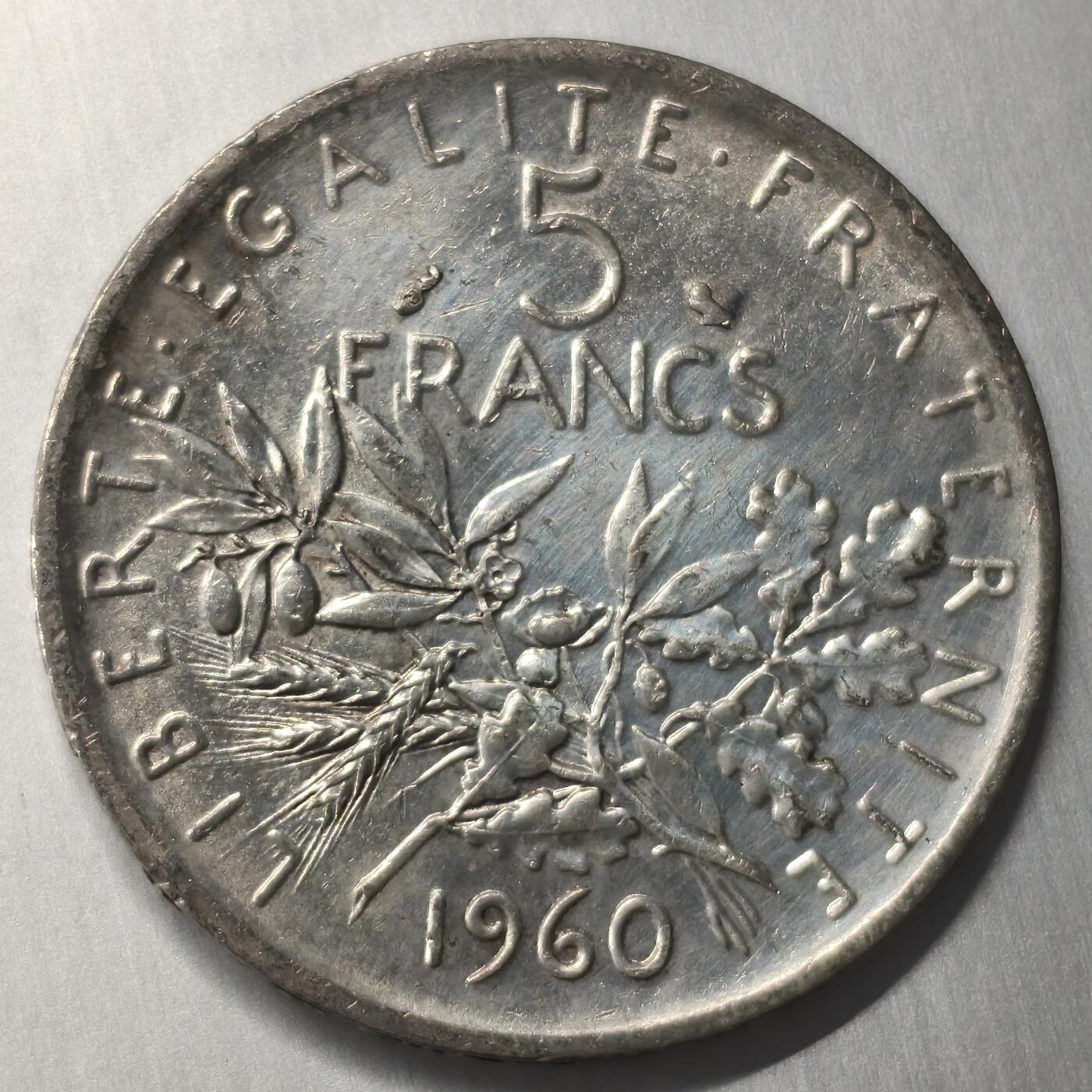 老蟹的宝藏🏴‍☠️ V 法国1960年5法郎银币Silver (.835) Weight	12 g