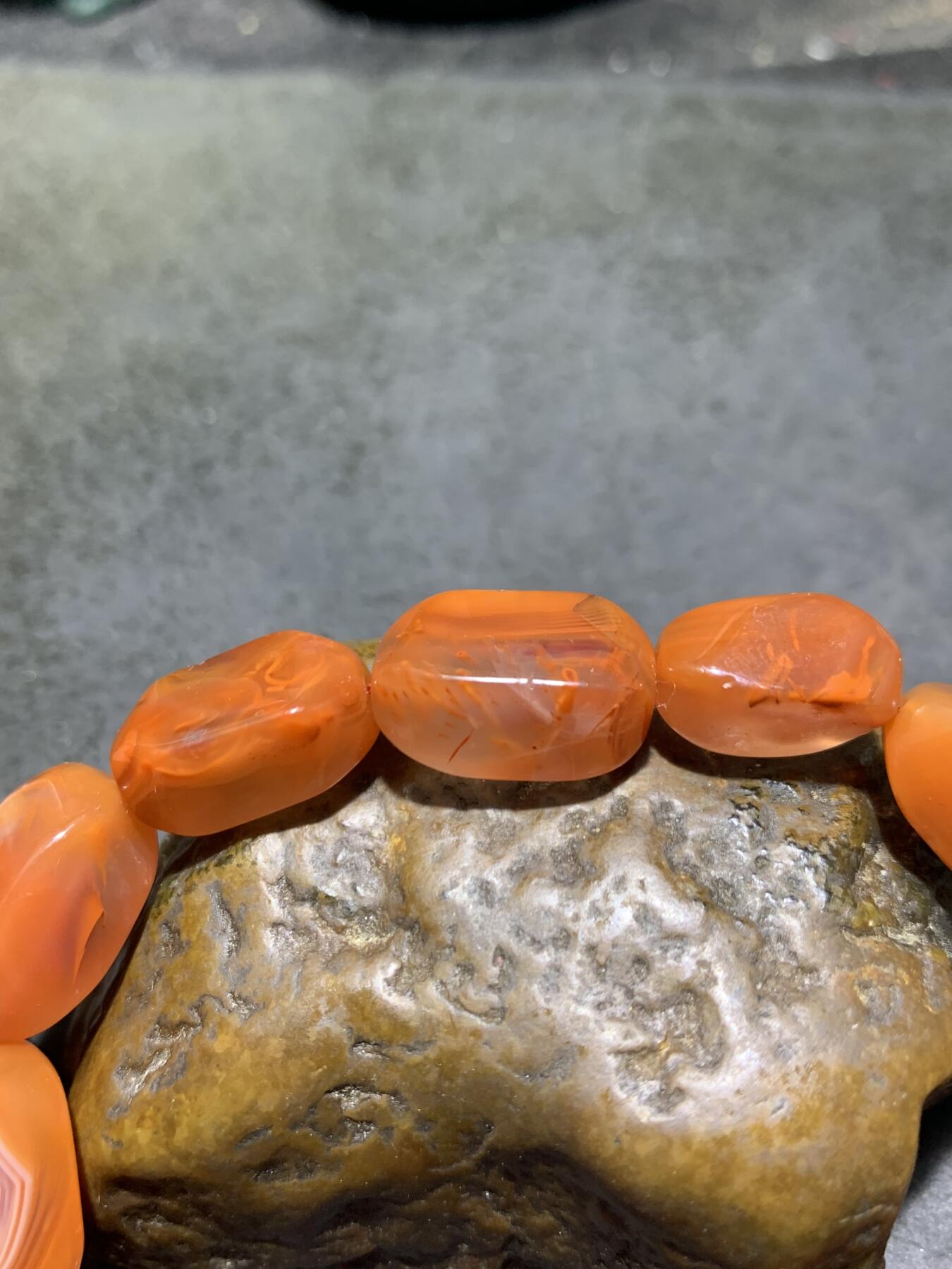 川料南红玛瑙荔枝冻飘柿子红随形四棱珠手串一条