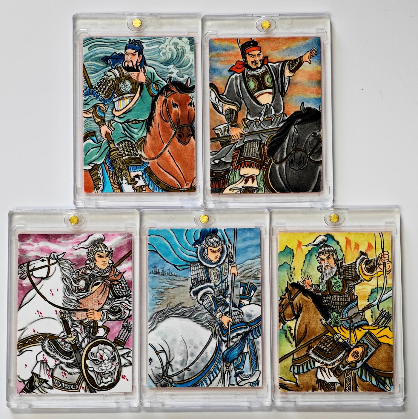 白泽拍卖卡牌手绘专场第30期（白金之夜 跨年大拍） 2024 卢艺丰手绘卡 三国五虎将1套 5张  卢艺丰背签绘 卡砖封装