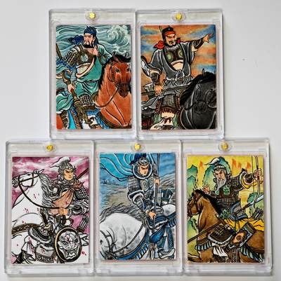 白泽拍卖卡牌手绘专场第30期（白金之夜 跨年大拍） - 2024 卢艺丰手绘卡 三国五虎将1套 5张  卢艺丰背签绘 卡砖封装