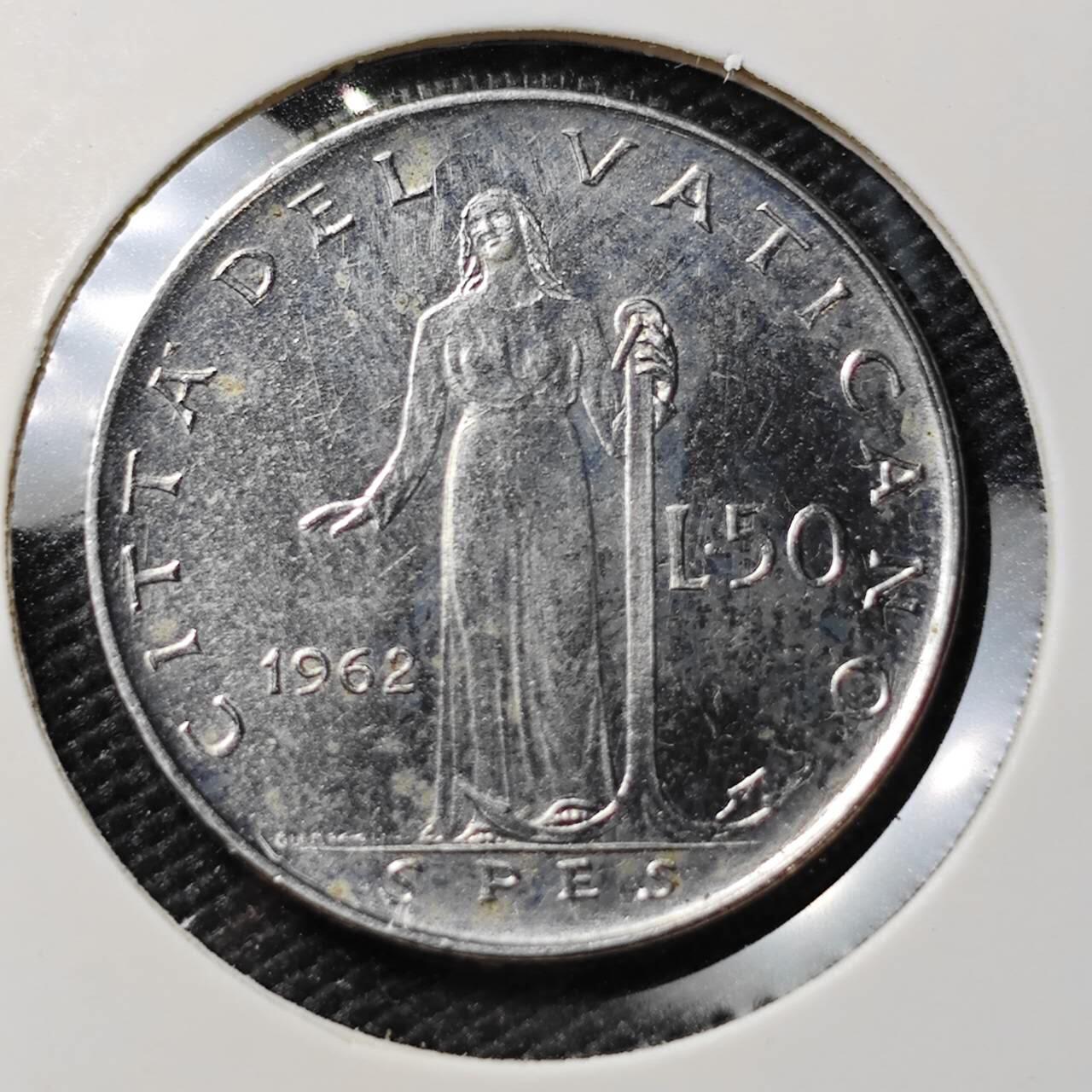 KK钱币收藏小铺 第382期  2月预留时间 周末发货 1962梵蒂冈50里拉 