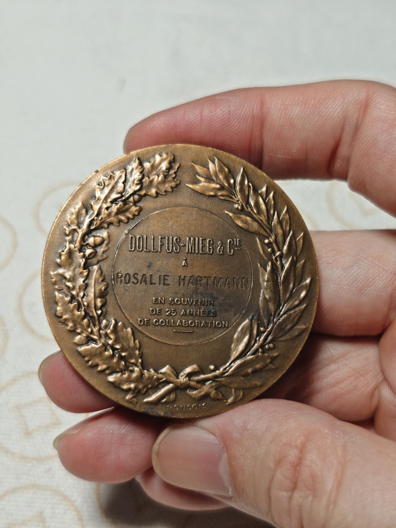 抚柳草堂-第二期章牌钱币 奖章勋章限时免佣 满百包邮 放漏专场 法国纺织协会大铜章 50mm大尺寸 重63.4g 边铭丰饶角 工匠女神质感不错