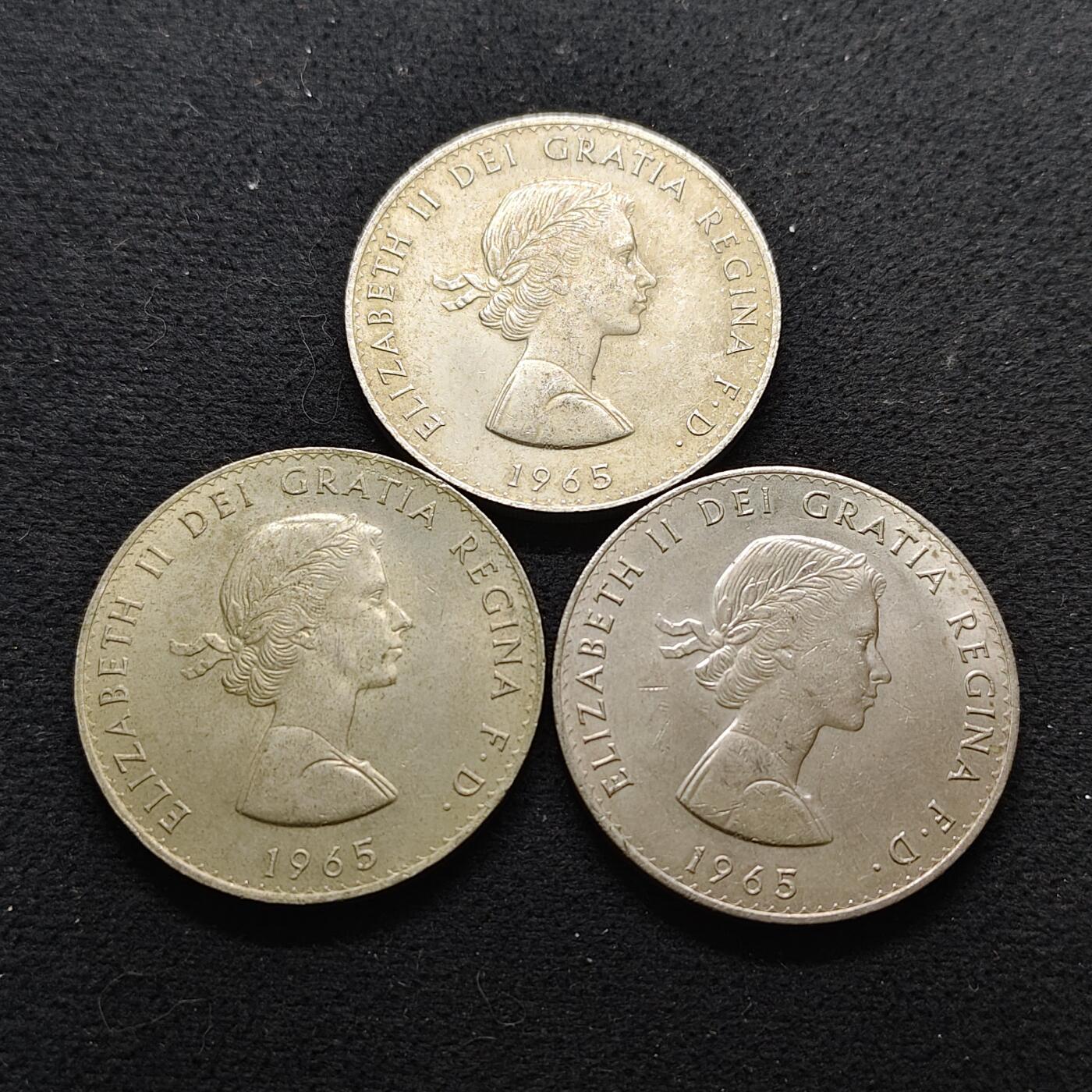 【全场包邮】纯粹捡漏拍486场（免费代拍第23场） 英国1965年1克朗丘吉尔克朗型纪念币3枚一组