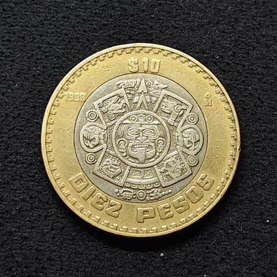 【全场包邮】纯粹捡漏拍486场（免费代拍第23场） - 墨西哥1998年10元阿兹特克太阳神托纳蒂乌双色币