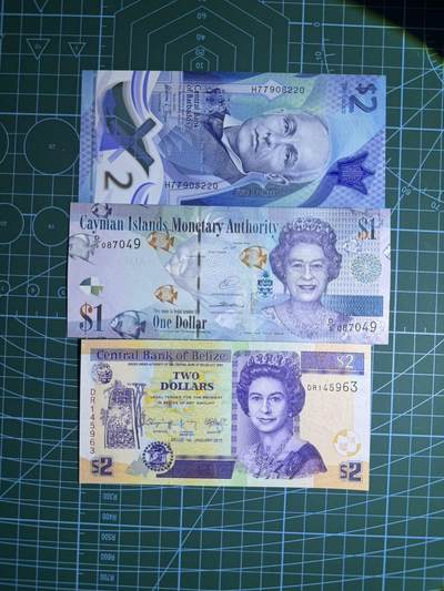 【炜奕收藏】，第五十三期 - 巴巴多斯，伯利兹，开曼群岛各一张，UNC品相