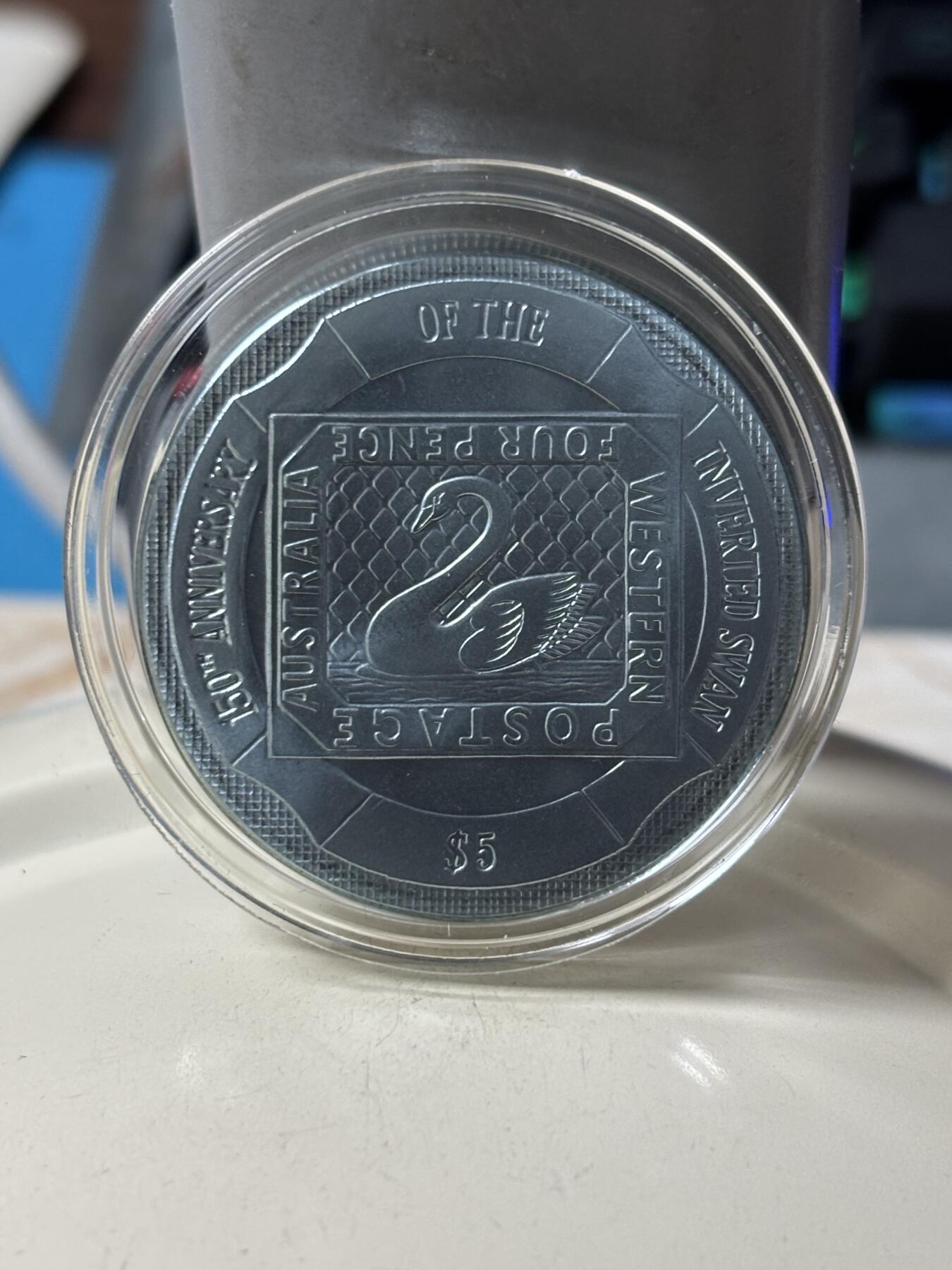 第186期拍卖 英属维尔京群岛2005 年倒天鹅邮票 青色 钛币 纪念币，10g，36.1mm，发行量7500枚