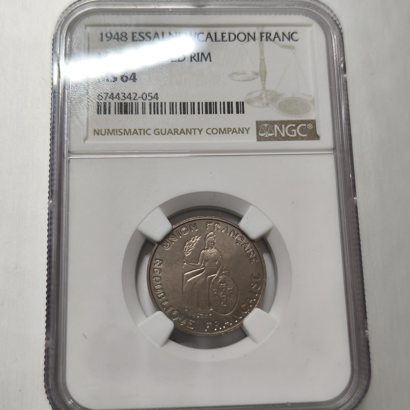 老蟹的宝藏🏴‍☠️ V NGC MS64 1948年卡勒多尼亚1法郎样币