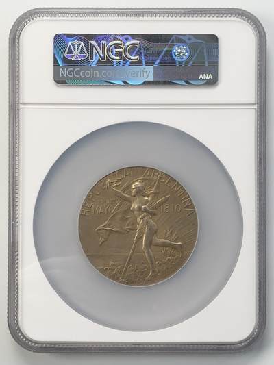 NGC MS62 : 1910年阿根廷共和国独立百周年纪念镀金银章，58mm， Nicolas Maier法国章优秀作品集#182号