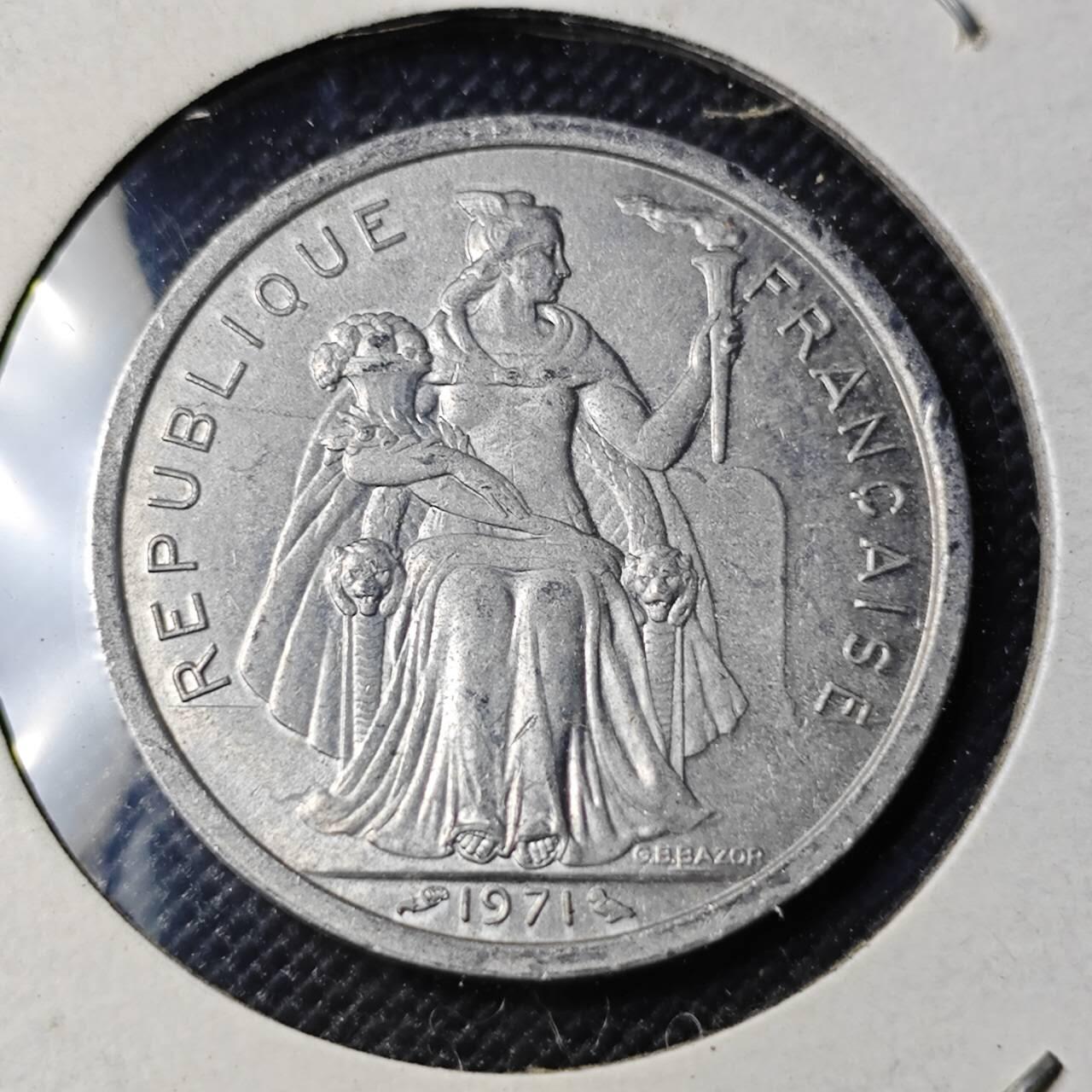 KK钱币收藏小铺 第382期  2月预留时间 周末发货  1971新喀里多尼亚2法郎