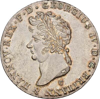 万国钱币拍卖第057期（万国冬季大拍） - NGC MS64 1827年大不列颠共治布伦瑞克-卡伦堡-汉诺威乔治四世2/3泰勒 超炫秀发乔四汉诺威头像 全深打倒影包浆丝绸转光 NGC唯二冠军顶级收藏品质