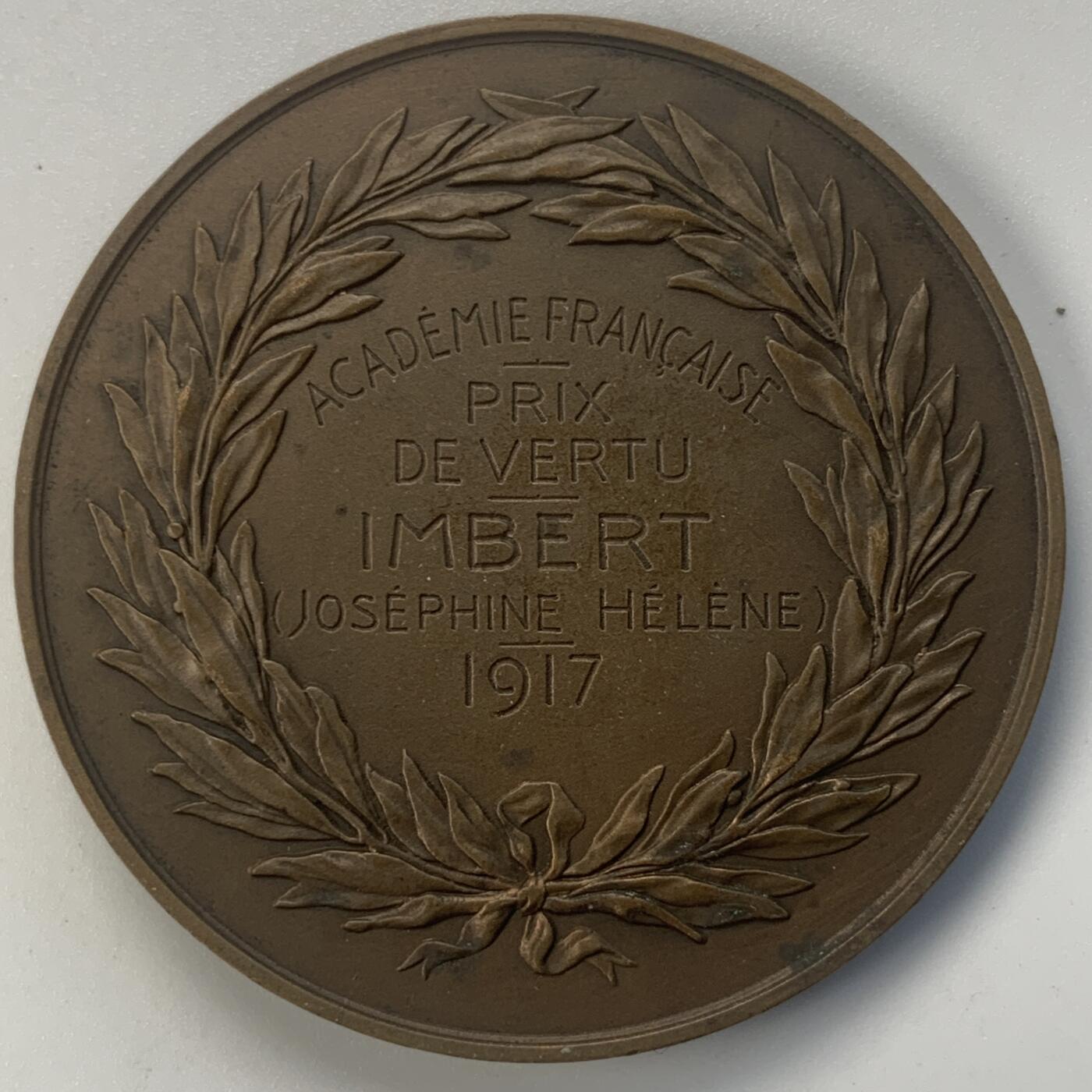 掌中浮雕-藏着的欧洲第046场 1917年法兰西学术院颁发的“美德奖”铜章，52mm