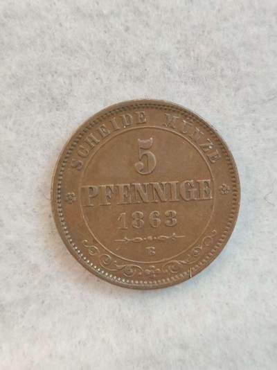 G&W世界散币，银币处理专场（第39场） - 德意志联邦 萨克森王国1863年5芬尼  铜币