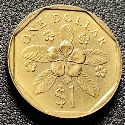 泉币菌-第148场-精品福利场 - 低盾卓锦万代兰胡姬花兰花 1987年 新加坡1圆黄铜硬币22mm6.3