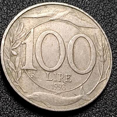 泉币菌-第150场-精品福利场 - 意大利100里拉白铜硬币 海豚 飞鸟 小麦 22mm 纪念币铜钱