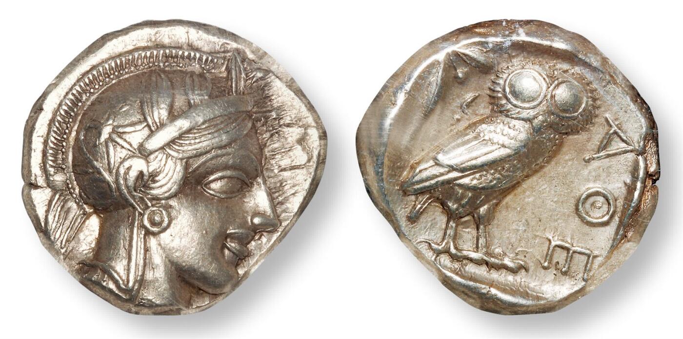 中贸圣佳2025年秋季拍卖会 众妙 公元前440-前404年 古希腊雅典娜猫头鹰四德拉克马银币