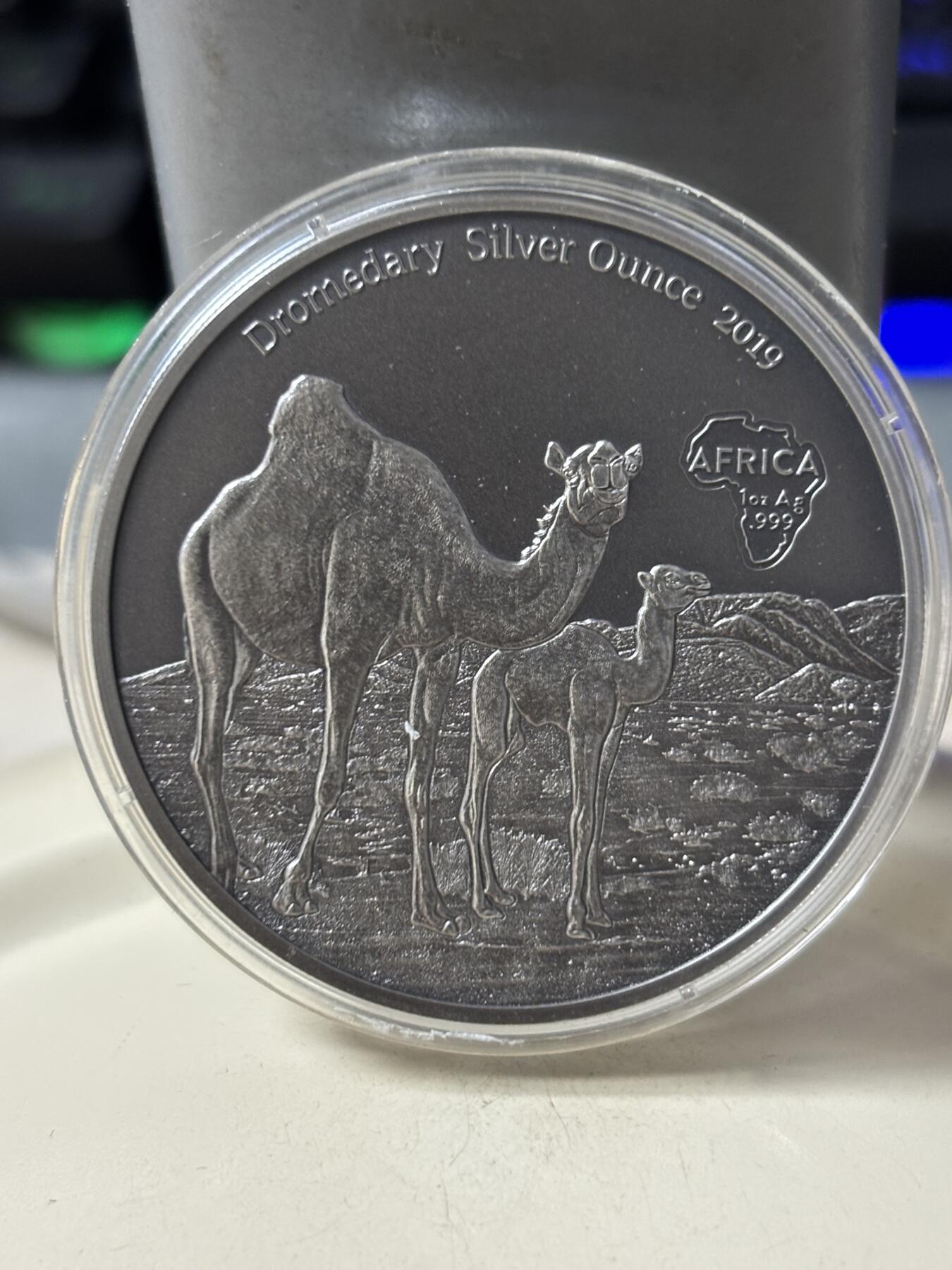 第186期拍卖 喀麦隆2019年动物骆驼1盎司仿古纪念银币，9999银，发行2000枚