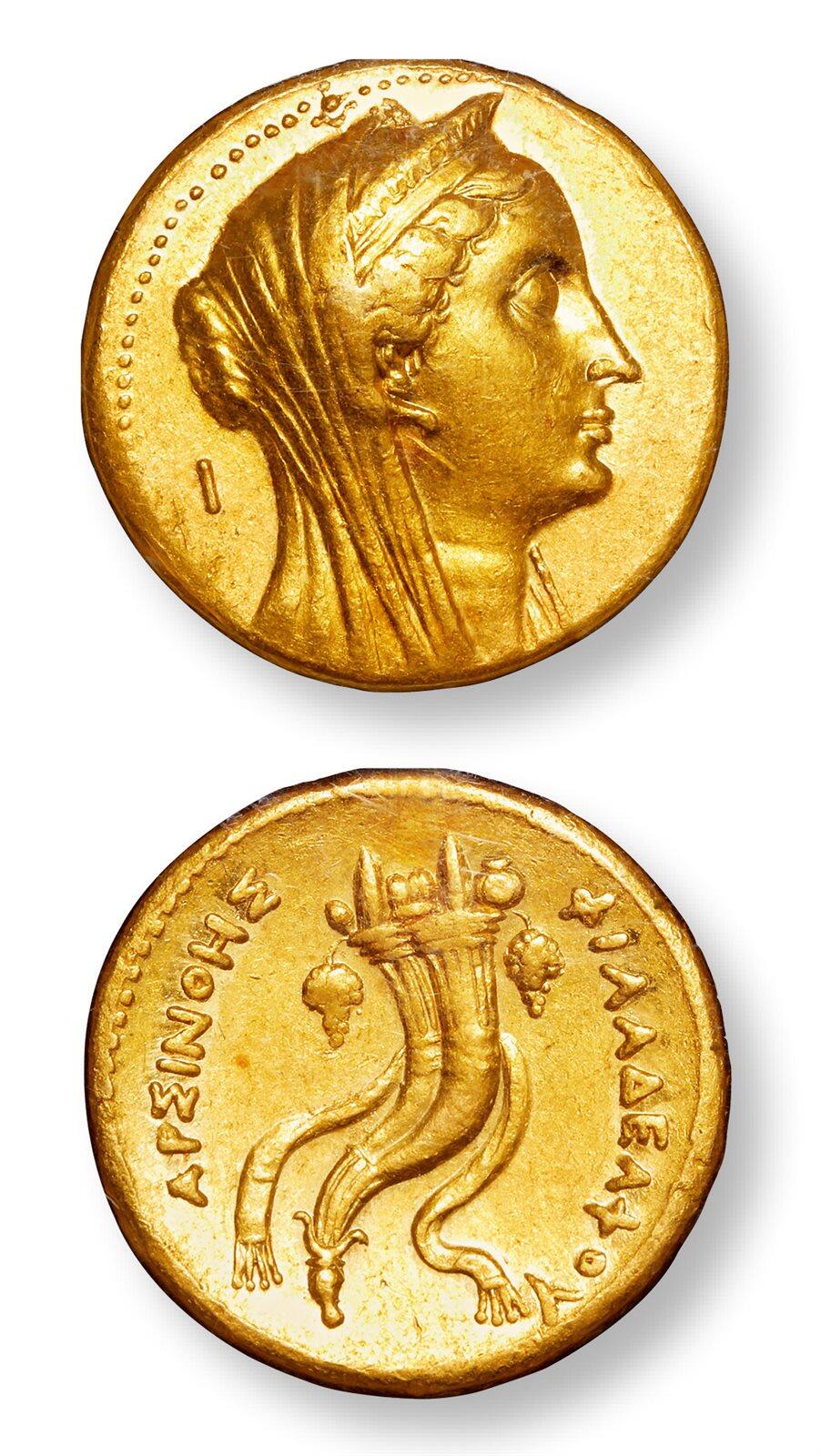 中贸圣佳2025年秋季拍卖会 众妙 公元前270年 古希腊埃及托勒密王朝八德拉克马追思大金币