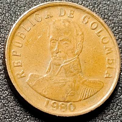 泉币菌-第149场-精品福利场 - 哥伦比亚1980年2比索 西蒙·玻利瓦尔 青铜币 外国硬币 23.8mm