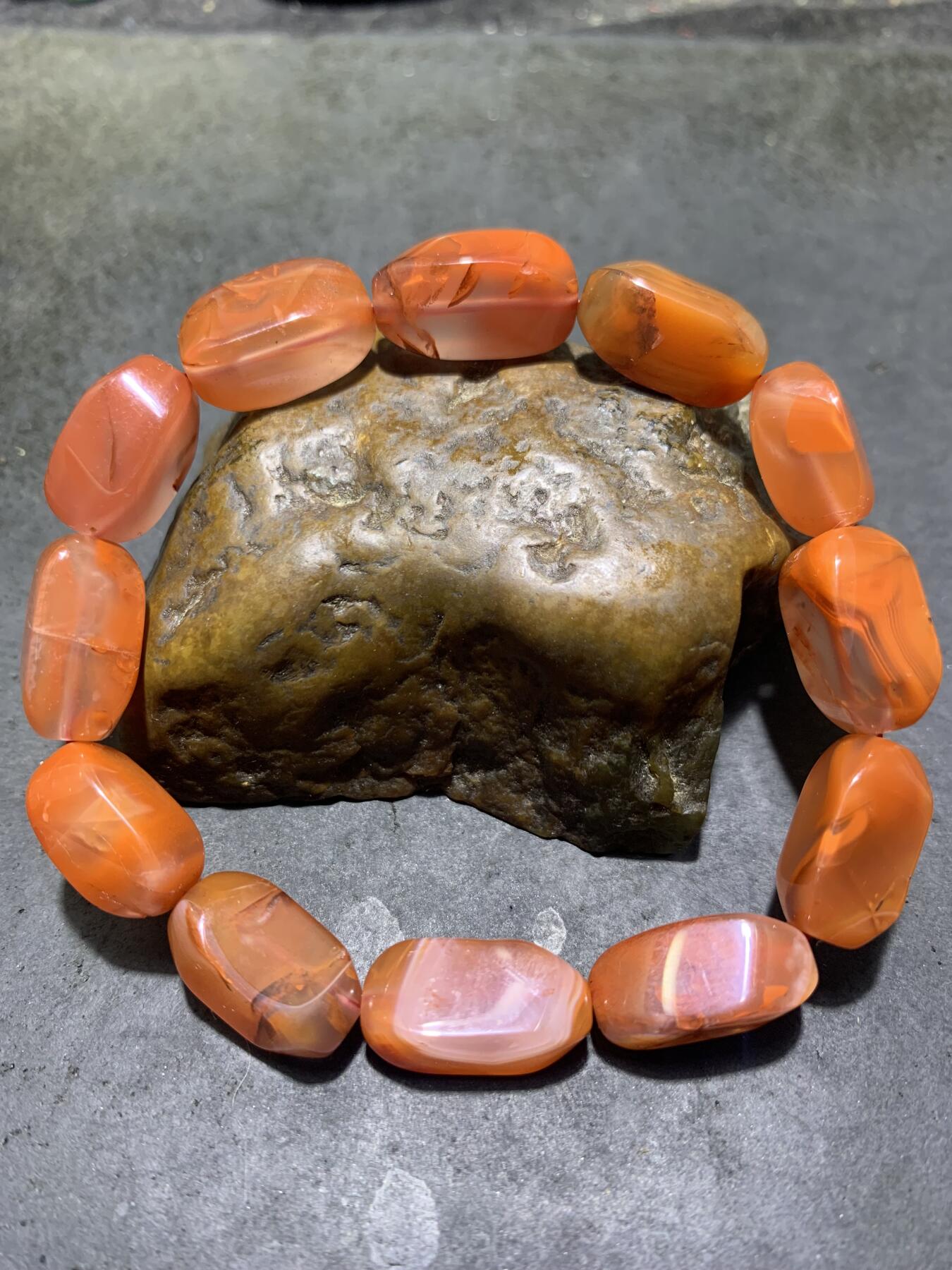 川料南红玛瑙荔枝冻飘柿子红随形四棱珠手串一条