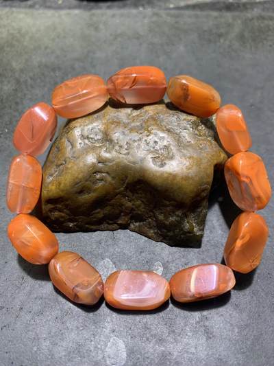 川料南红玛瑙荔枝冻飘柿子红随形四棱珠手串一条 - 川料南红玛瑙荔枝冻飘柿子红随形四棱珠手串一条