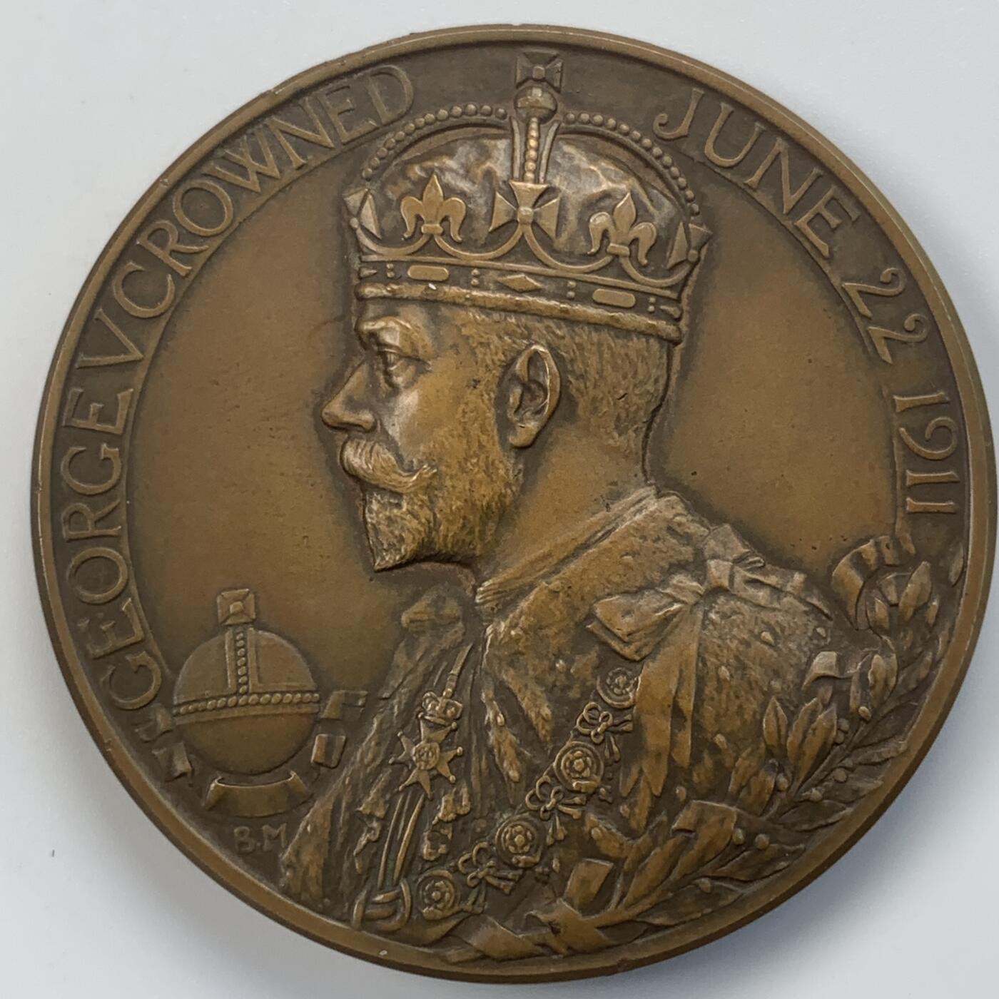 掌中浮雕-藏着的欧洲第046场 1911年英国乔治五世登基纪念铜章，51mm，原盒