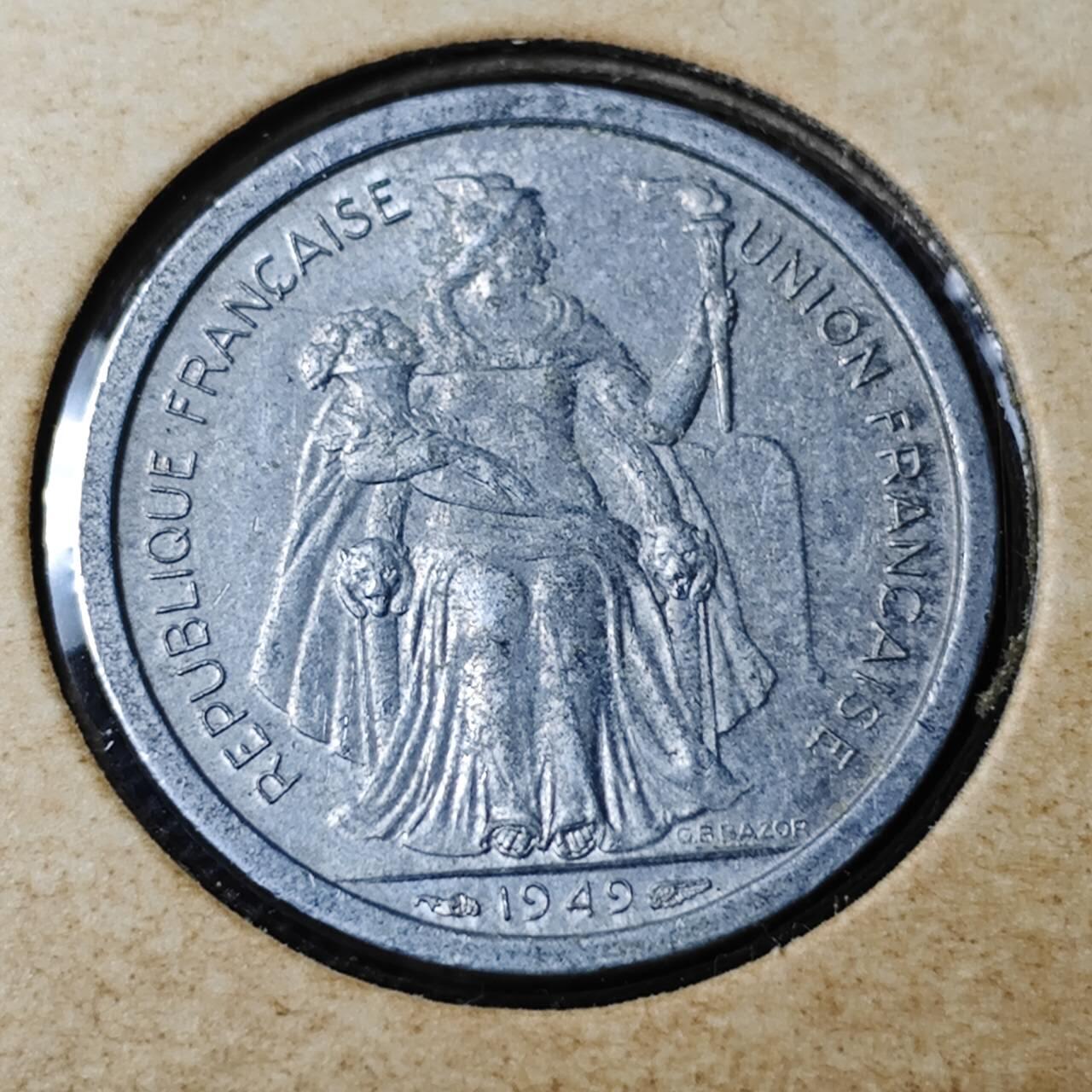 KK钱币收藏小铺 第382期  2月预留时间 周末发货 1949新喀里多尼亚1法郎