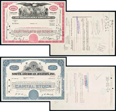 中贸圣佳2025年秋季拍卖会 众妙 - 20世纪60年代 泛美航空公司（Pan American World Airways）及北美航空公司（North American Aviation）股票证书一组两枚