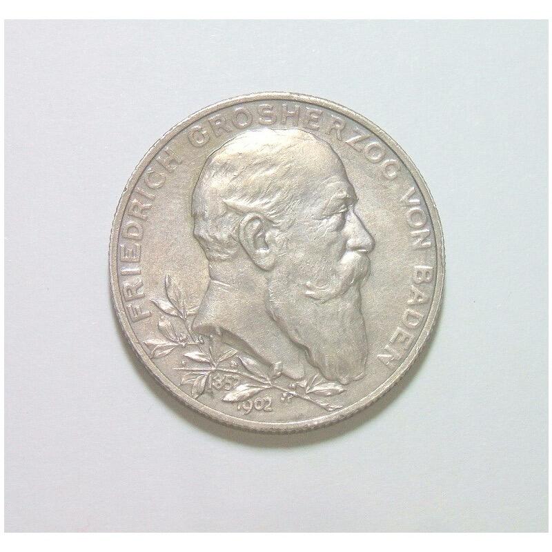【银】德国巴登1902年 腓特烈一世登基50周年2马克银币 爽品