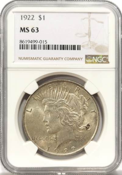 博洋堂世界钱币拍卖第153期（全场包邮） - NGC MS63 美国1922年和平银币，黄油光包浆，转光好品，舒服的状态。