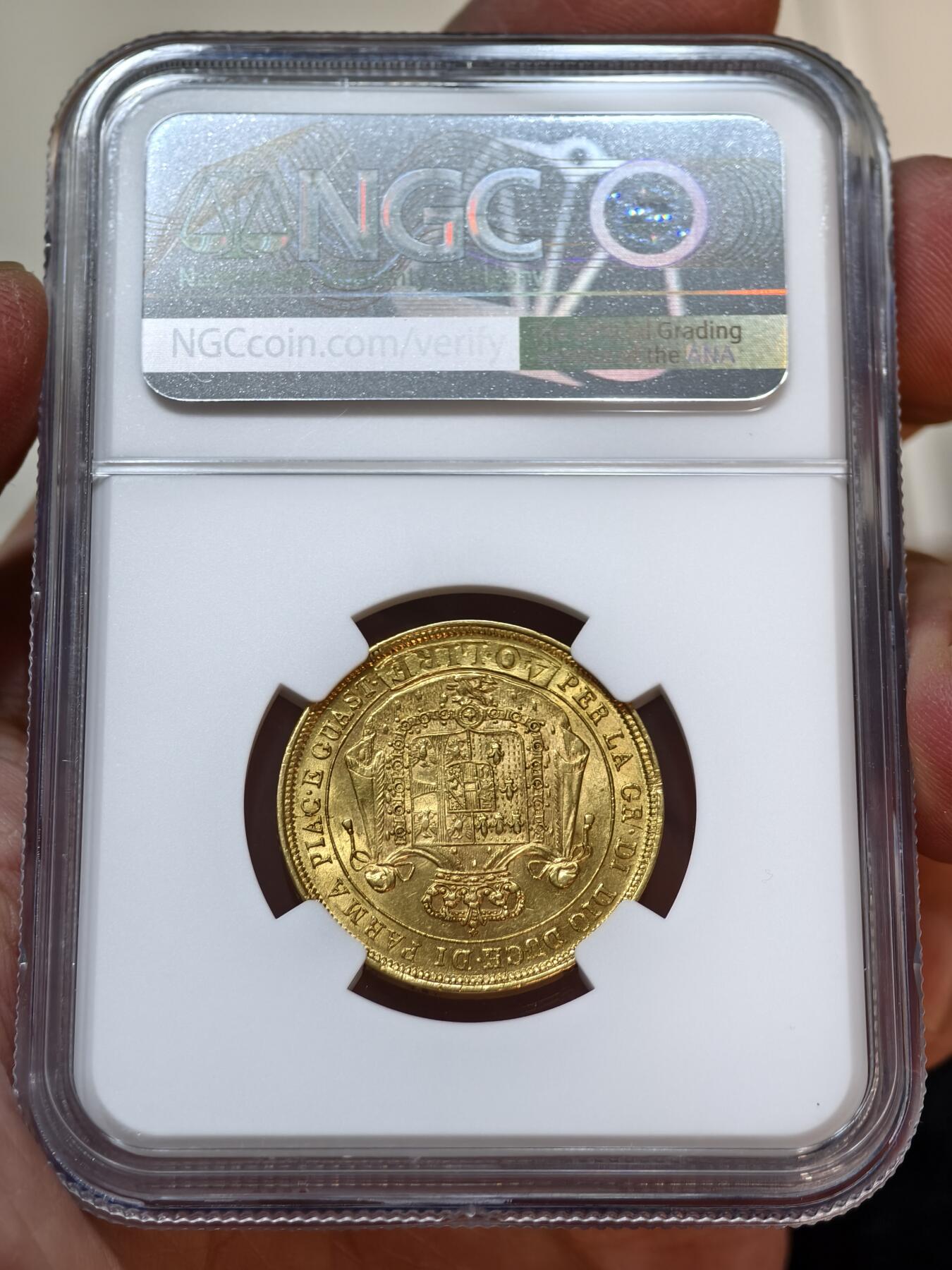 PCGS-AU58意大利帕尔马大公国玛丽露易丝40里拉金币