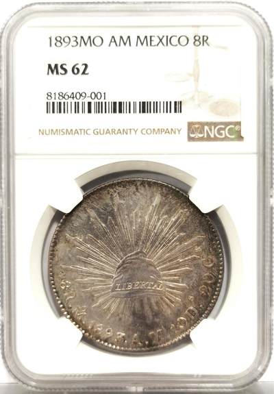 博洋堂世界钱币拍卖第153期（全场包邮） - NGC MS62 墨西哥1893年MO AM版花边鹰洋 底版有点类精制 香槟色包浆 满满的硫化物