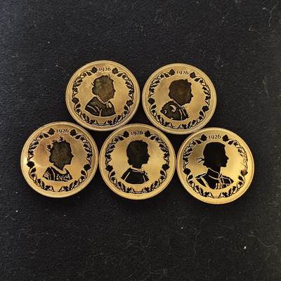 【全场包邮】纯粹捡漏拍489场（免费代拍第26场） - 直布罗陀2021年1克朗伊丽莎白二世女王95岁大寿女王剪影镀金精制克朗型纪念币5枚全套