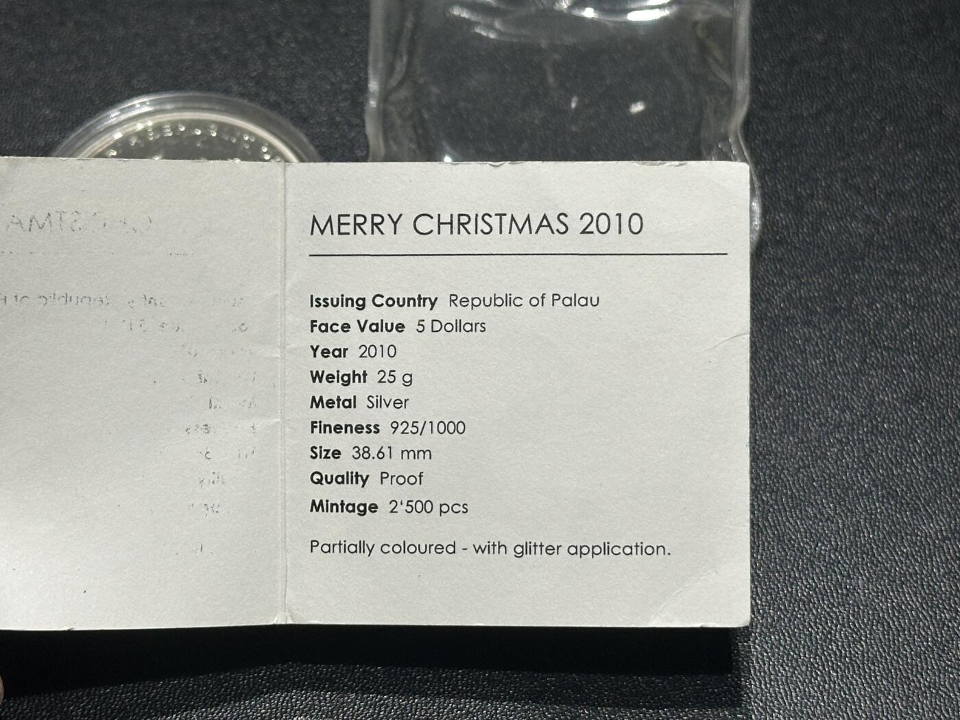 《外钞收藏家》第五百九十四期（畅拍场）（本平台长期征集拍品、欢迎藏友们联系合作） 帕劳2010年“圣诞快乐”特效彩色流星纪念银币一枚 