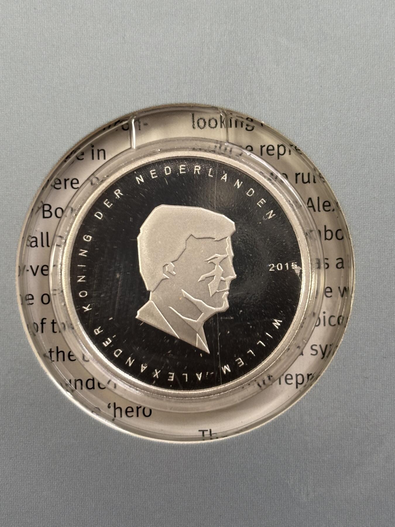 第185期拍卖 荷兰2015年5欧元精制银币 滑铁卢战役 15.5克925银 发行量：1万2千5百 卡装