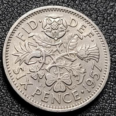 泉币菌-第148场-精品福利场 - 幸运6便士 玫瑰四叶草 英国铜镍币 女王钱币 19.3毫米2.8克