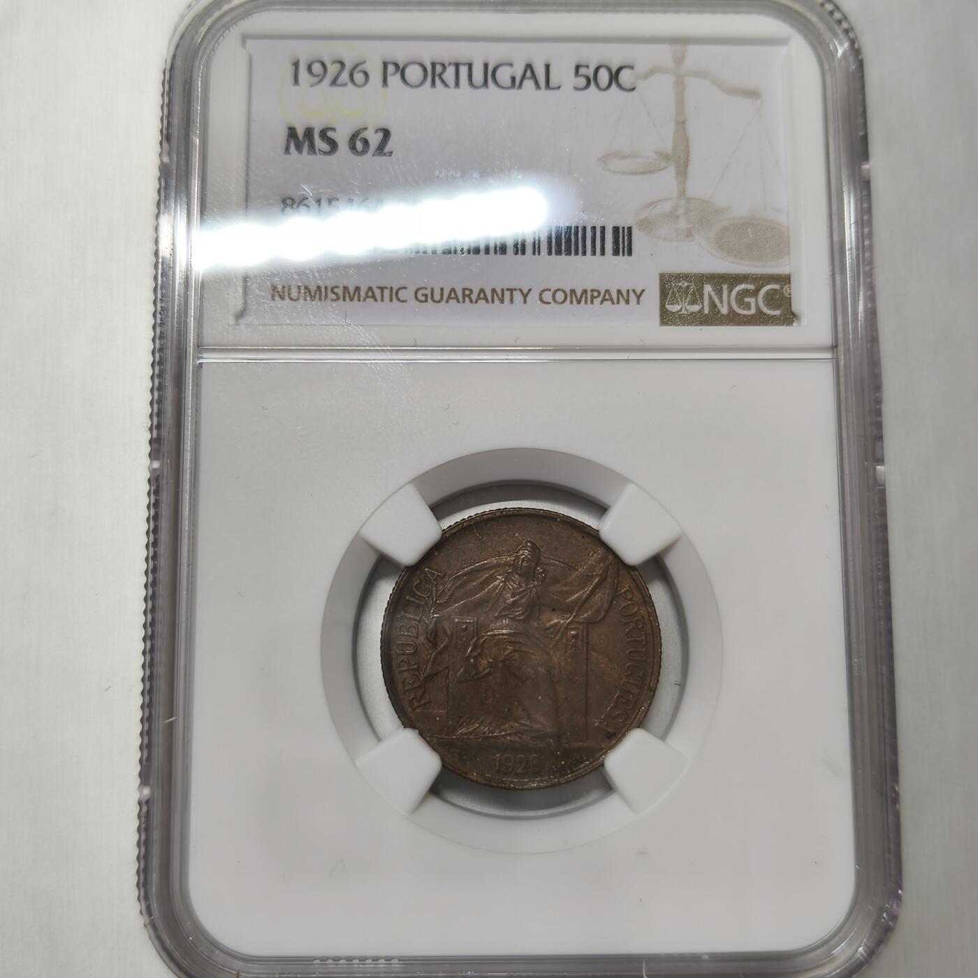 老蟹的宝藏🏴‍☠️ V NGC MS62 葡萄牙1926年50分